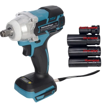 Electric rechargeable brushless impact wrench cordless body with 19 21 22mm socket and shaft socket adapter