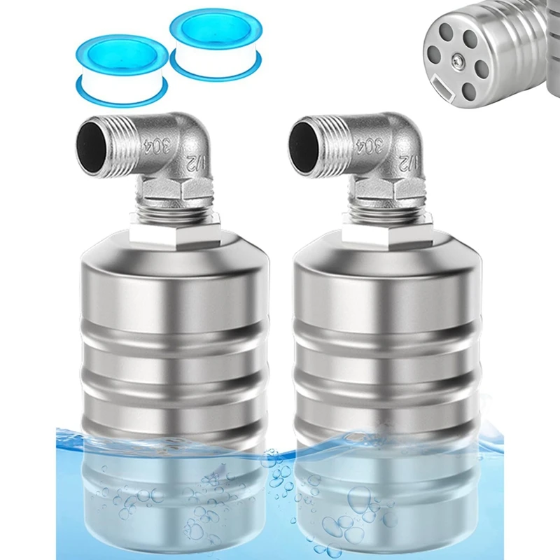 A01F-6PCS Fully Automatic Water Level Control Float Valve, Stainless Steel Mini Floating Ball Valve -1/2In Side Water Intake