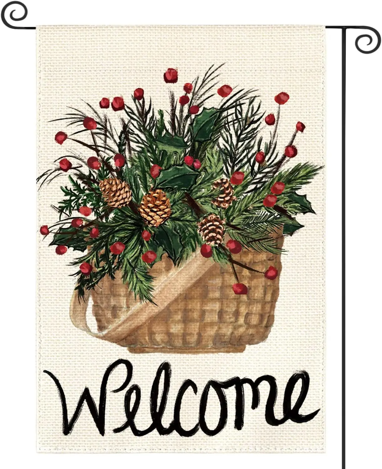 AVOIN colorlife Welcome Holly Red Berries Garden Flag 12x18 Inch Double Sided, Winter Christmas Farmhouse Yard Outdoor Decoratio