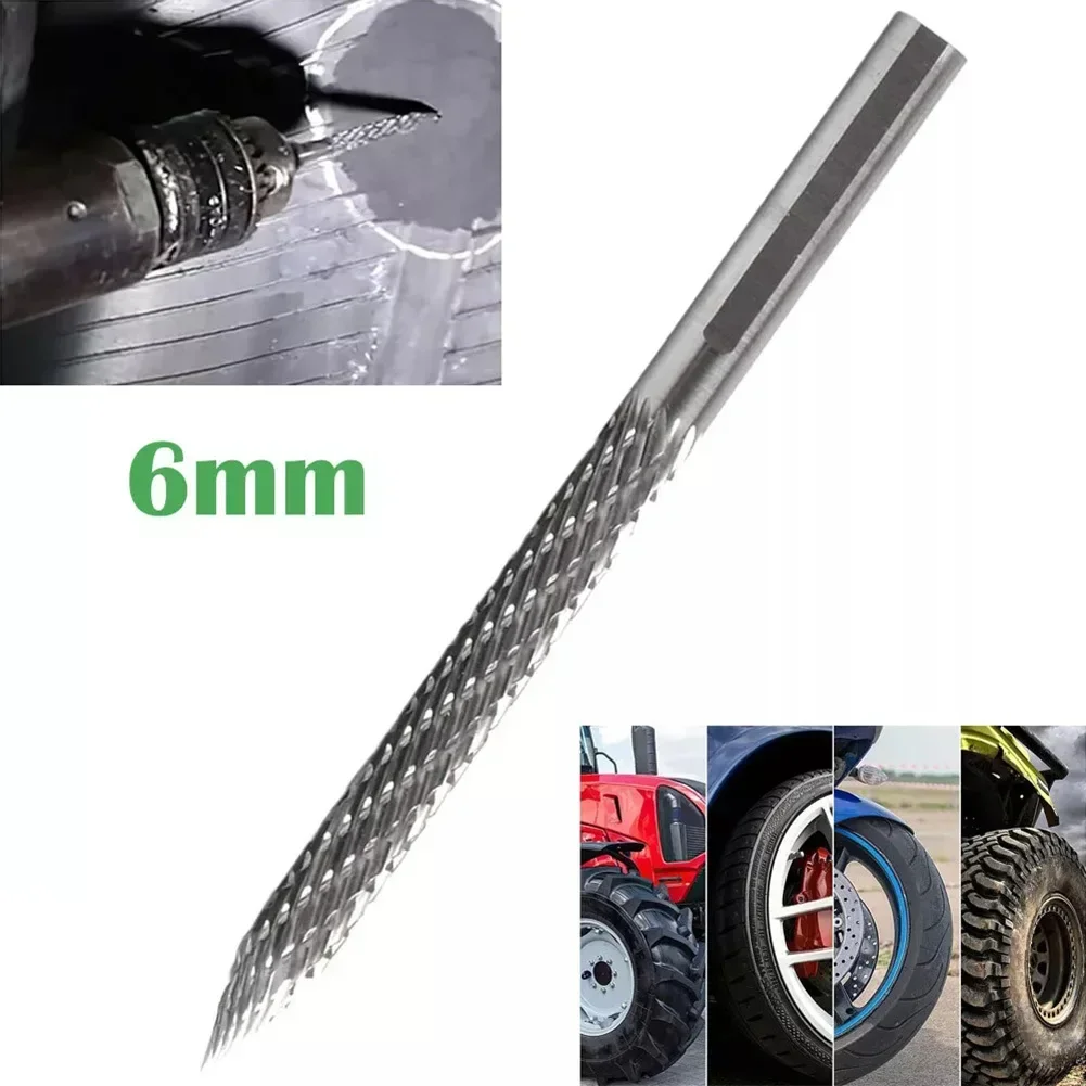 6mm Tyre Carbide Cutter Reamer Tyre Puncture Repair Tire Repair Cutter Tool Carbide Rotary Burrs Carbon Steel Pneumatic Drill Bi