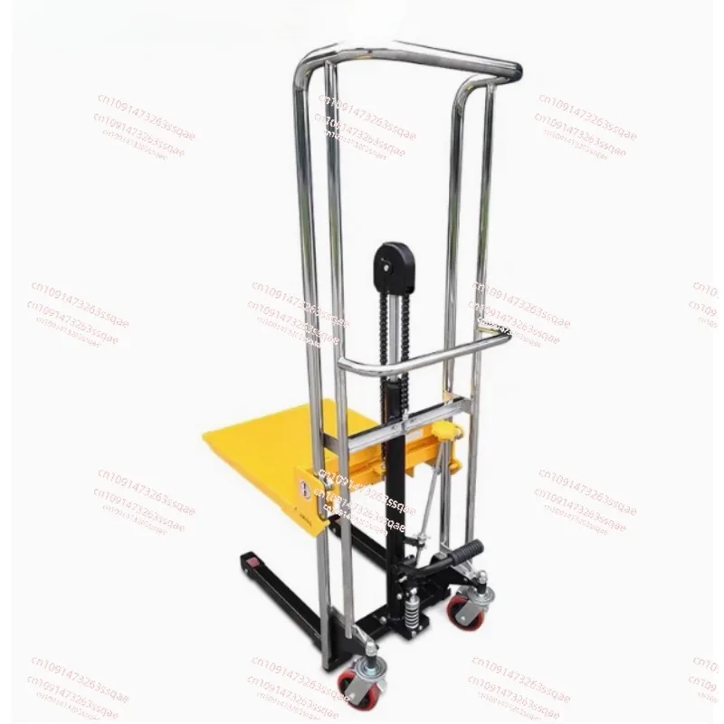 PS0485 Manual Hydraulic Stacker Lift Auxiliary Cart Hand Push Forklift Light Luggage Truck Multifunction Platform Moving Tools