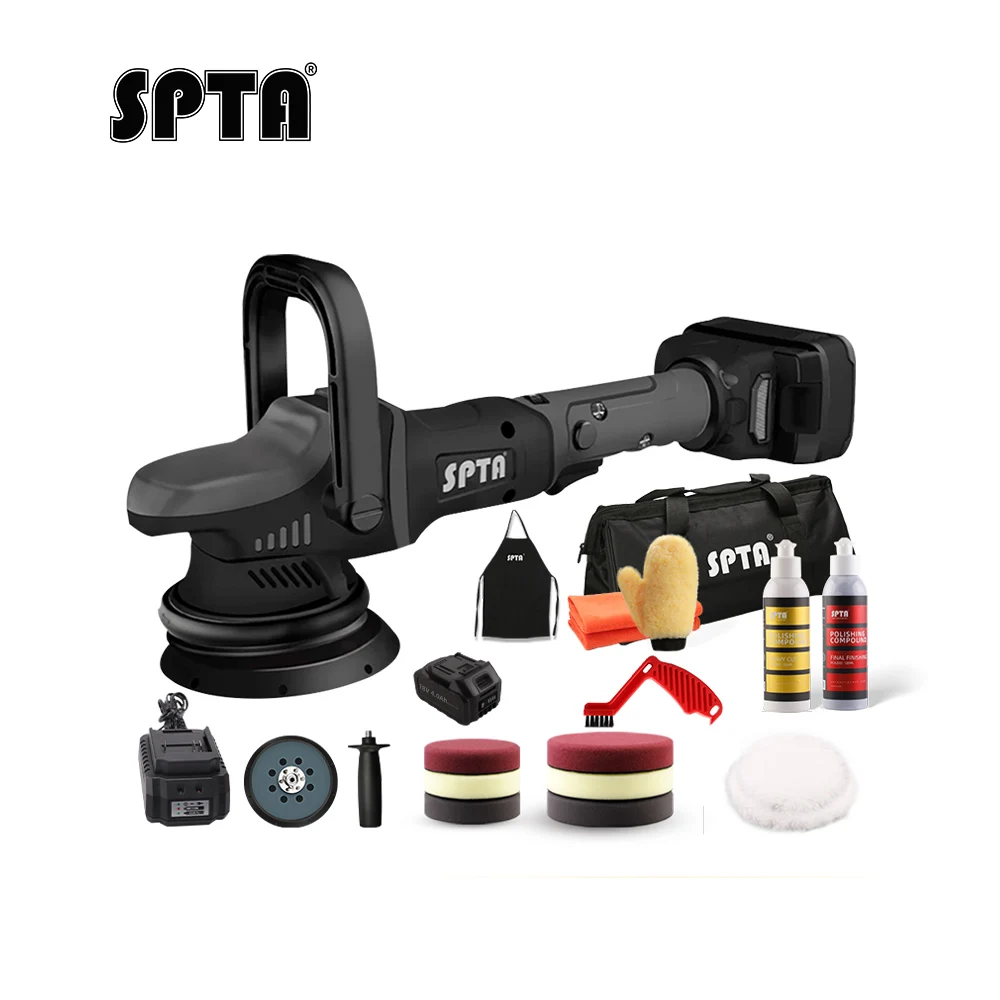 SPTA 18V 5Inch Cordless Car Polisher Dual Action 15mm Orbit  Variable Speed Polishing Machine With 4000mAh Battery For Polishing