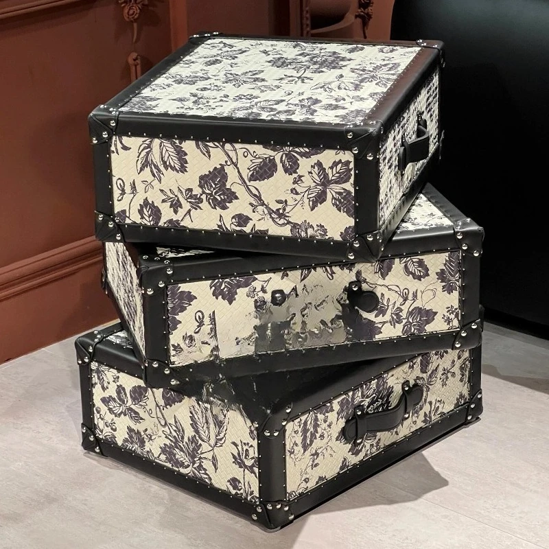 

American retro bedside table French multi-functional rotating storage suitcase coffee table