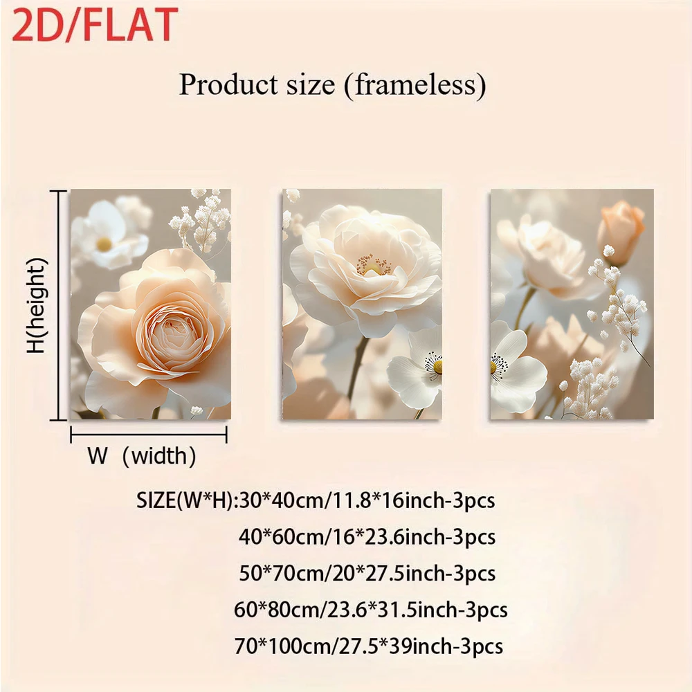 3PCS Large-sized frameless canvas paintings,1 set of modern minimalist three-panel frameless decorative paintings (2D flat)
