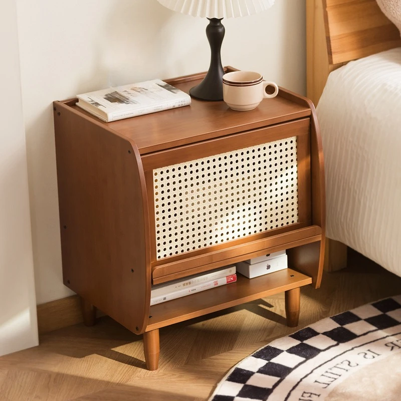 Japanese-style solid wood bedside table Nordic rattan locker simple bedroom bedside drawer storage