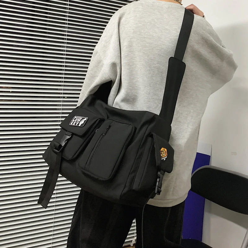 Shopper Nylon Shoulder Gothic Black Crossbody Messenger Tote Bags For Men Women\'s Hip Hop Techwear Satchel Waist Goth Postman