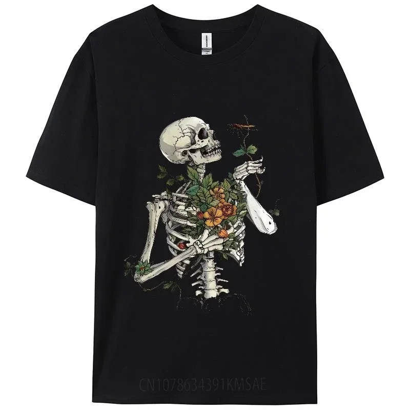 Skull Sunflower Print,,Berserk Short T-shirt,Short sleeve,cotton,Double-sided,Women,Holiday wear,Foundation wear,Funny,