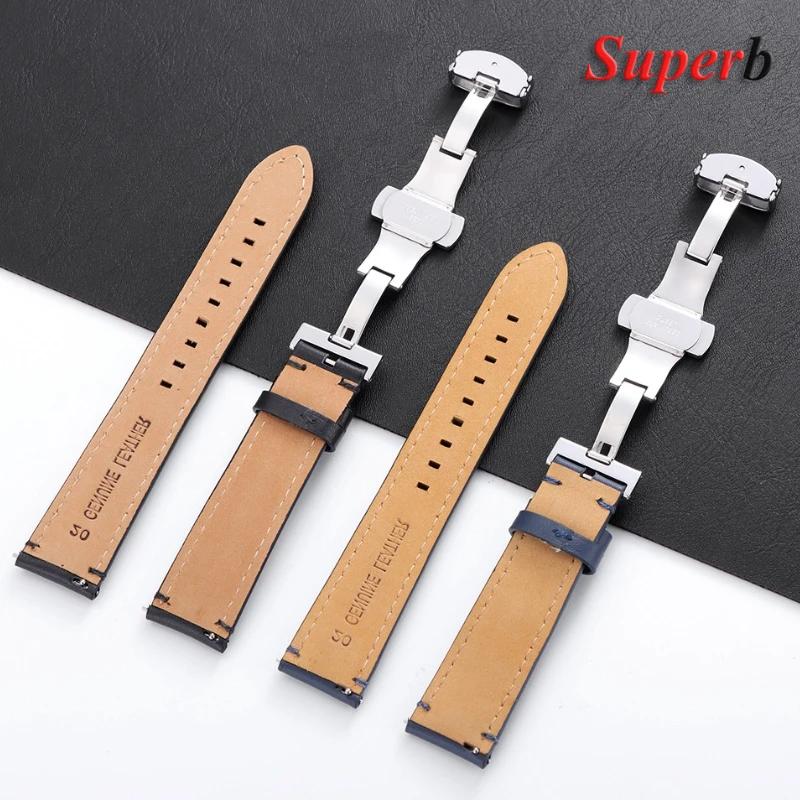 خمر جلد العجل حزام الساعات لأوميغا جلد البقر حزام (استيك) ساعة ل Seiko 20/22/24 مللي متر فراشة مشبك خياطة حزام بني