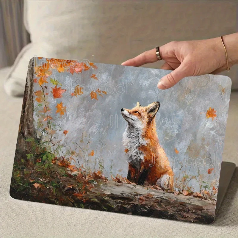 2Pcs Autumn Fox Pattern Laptop Film Set, Scratch Resistant PVC Decal, Easy to Apply Removable Art Cover for Notebooks
