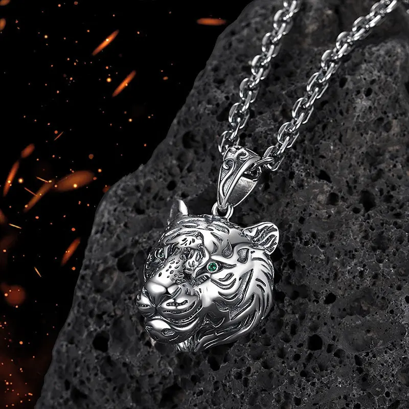 Zodiac Tiger Pendant Sterling Silver Male Shengwei  Head Pendant Guochao Ethnic Style Silver Necklace