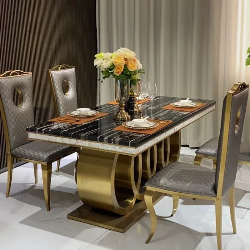 #Modern luxury rectangular marble dining table set 6/8 seater chair with stainless steel leg for dining room furniture view 4