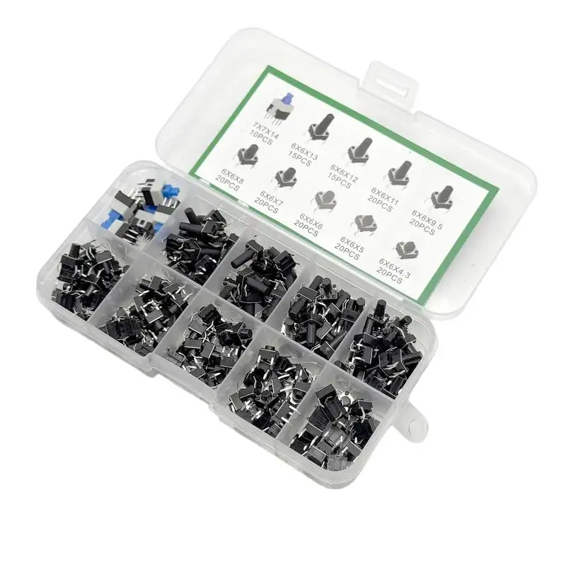 

10 Types of 180pcs Button Switch Direct Insertion Light Touch Switch Button Switch Classification Box Kit