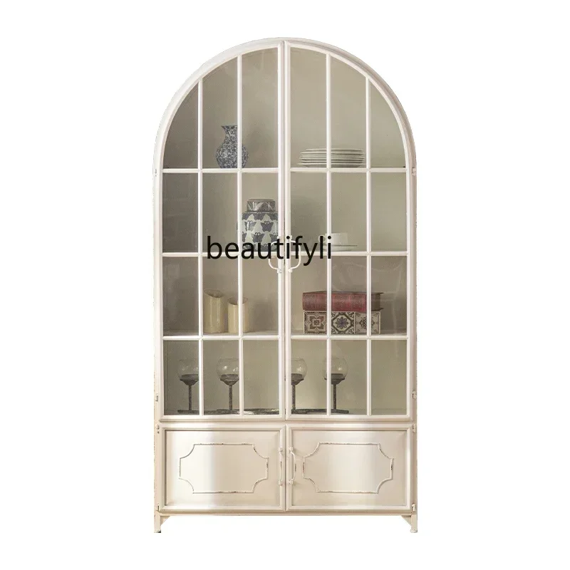 

New Arrivals French Retro Arched Bookcase Wall Bookshelf Display Cabinet Made of Glass Dust-Proof Living Room Storage Cabinet wi