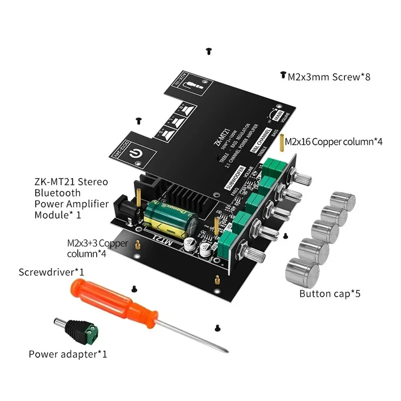 Xiaomi ZK-MT21 Digital Power Amplifier Board 2x50W+100W 2.1 Channel Subwoofer AUX Audio Stereo Bluetooth 5.0 Bass Amplifier