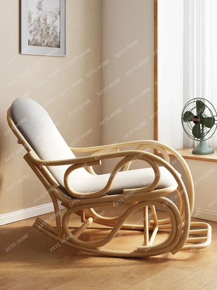 A  Japanese-style adult rocking chair balcony household lazy recliner natural rattan leisure chair