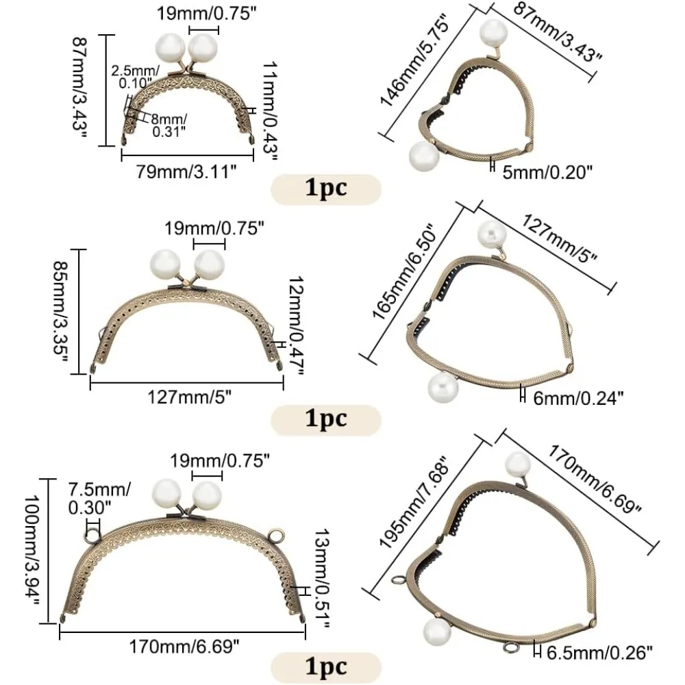 3 Sizes Metal Purse Frames Bag Kiss Clasp Lock Clasp Round Bag Pearl Tow Ball Kiss Clasp Frames making kit