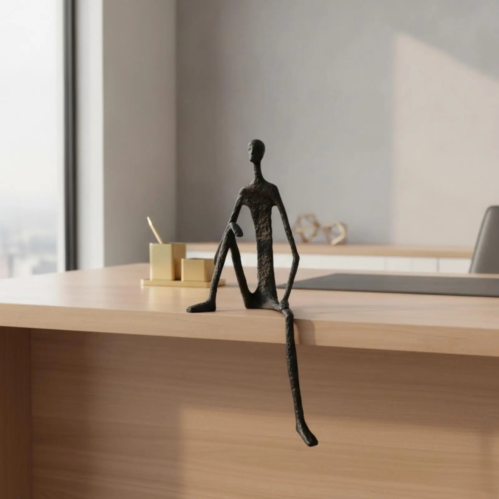 Minimalist Cast Iron Man Figurine Modern Abstract Sculpture for Desk Mantel Cabinet Decor Black Metal Art Statue
