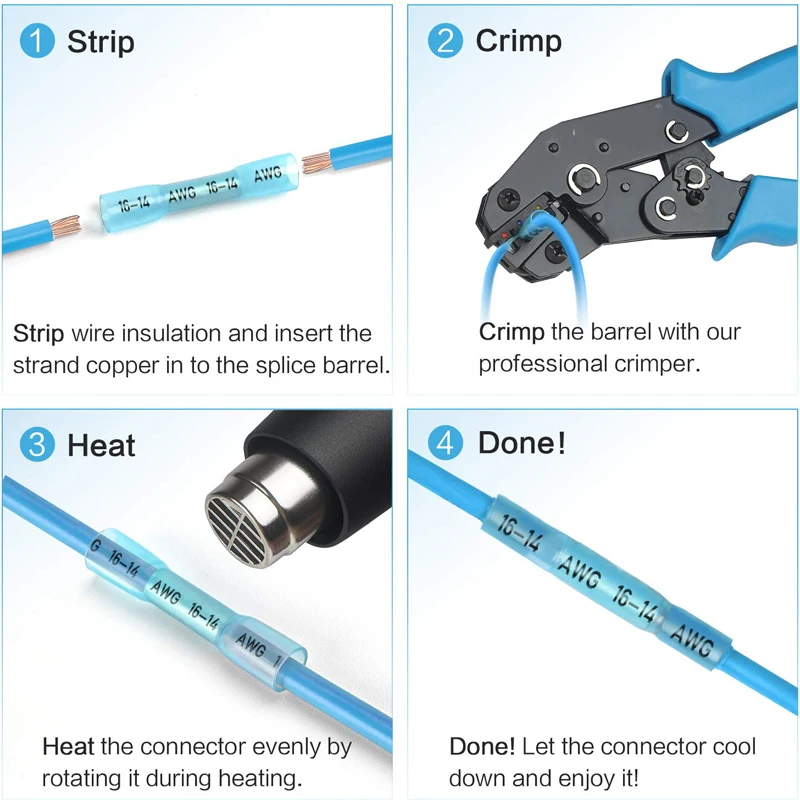 200PCS Marine Grade Heat Shrink Butt Connectors,26-10 Gauge Heat Shrink Wire Connectors-Tinned Red Copper Waterproof Wire Connec