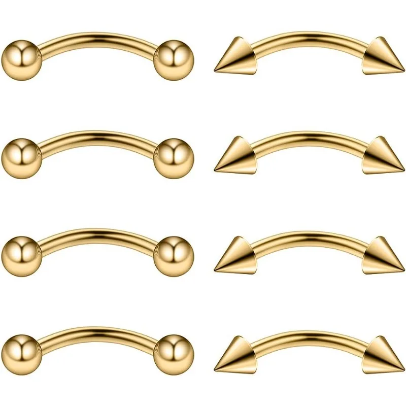 8Pcs 16G Eyebrow Ring for Women Men, Cubic Zerconia Curved Barbell Eyebrow Belly Lip Ring  Cartilage Tragus Helix  Earrings