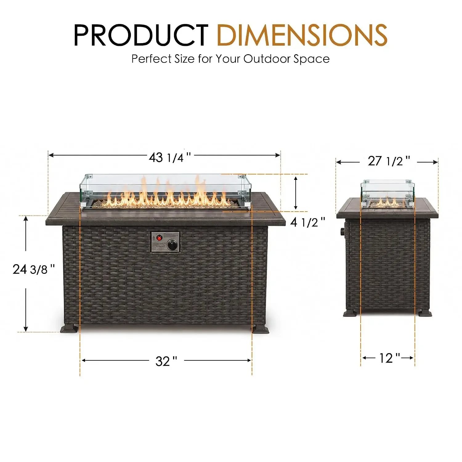 Outdoor Patio Propane Gas Fire Pit Table 50,000 BTU Wicker Design, Customized