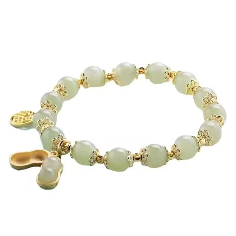 Fashion Peanut Lucky Bracelet Female Light Luxury Imitation Hetian Jade Temperament Beaded Bracelet Jewelry Bracelet Gift