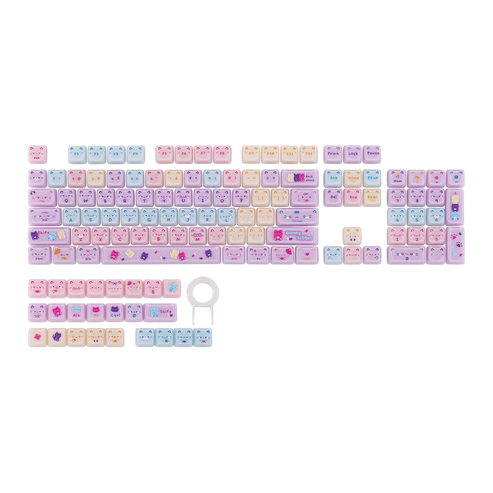 KiiBOOM Meow Pudding V2 Keycap Set MAO Profile 128 Keys Translucent UV Tech PC & MX-Compatible Keycaps for Mechanical Keyboards
