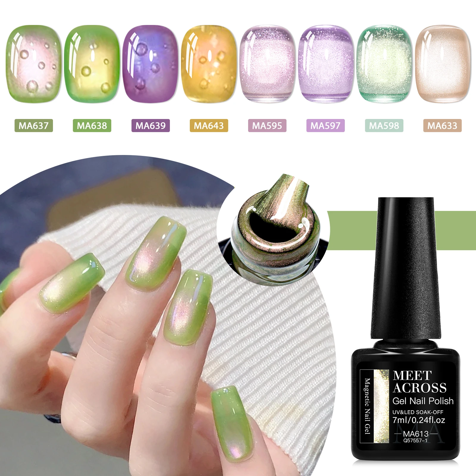 MEET ACROSS 14Pcs/Box Fruit Basket Cat Magnetic Gel Set Grape Purple Tangerine Orange Plum Green UV Gel LED Nail Art Varnish