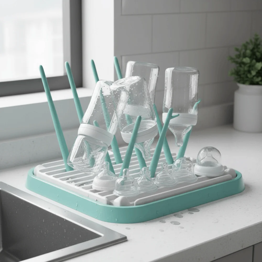 

Foldable Baby Bottle Drying Rack Sturdy Portable Bottle Cleaning Dryer Detachable Plastic Bottle Holder Kitchen Organization