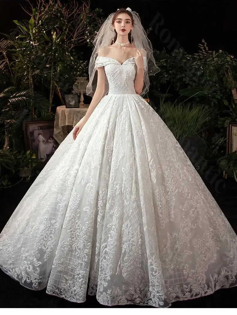 

Romantic A-Line Customized Off Shoulder 2025 Sweetheart Wedding Dress Backless Lace Bride Dress For Women Vestido De Noiva