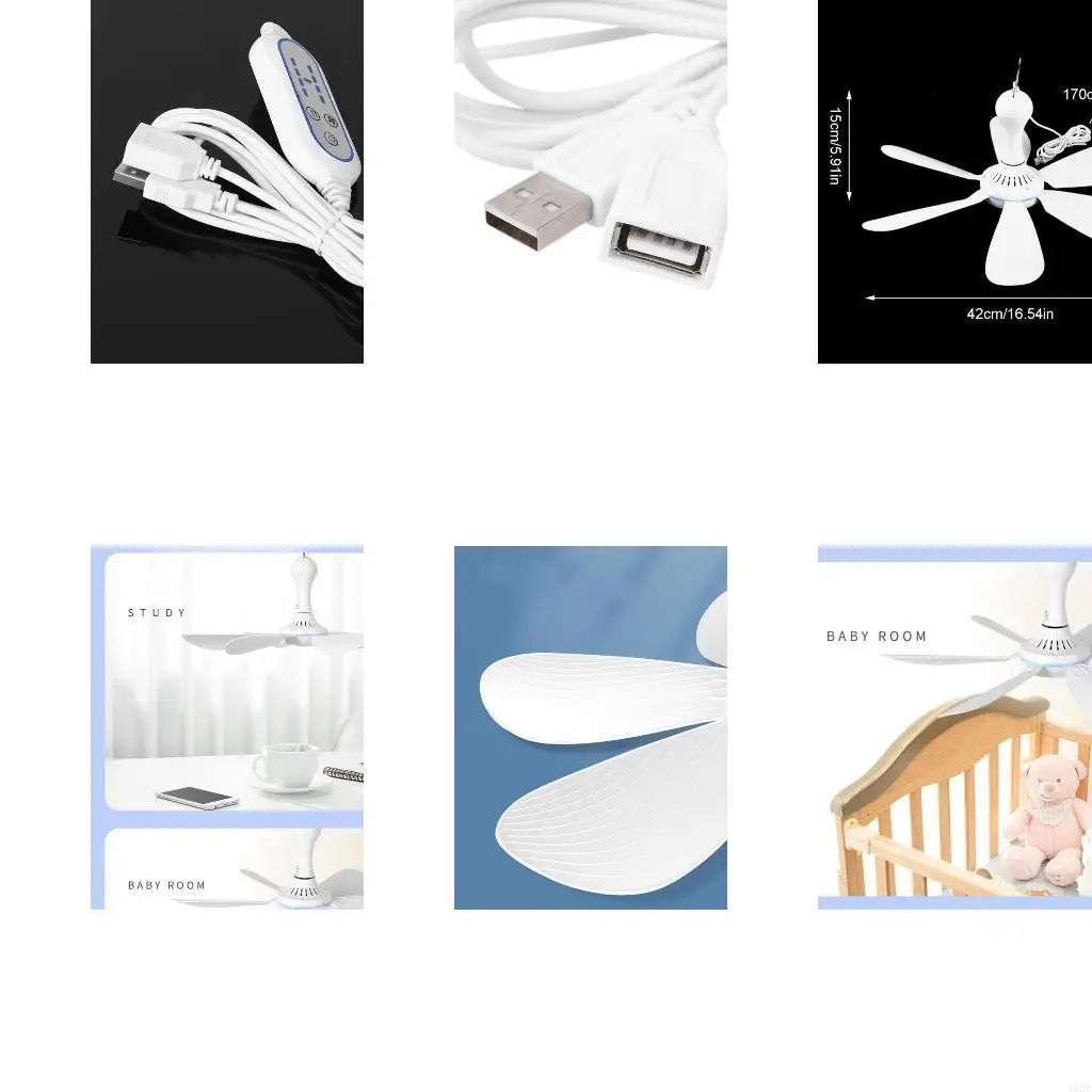 462E Universal 5V USB Ceiling Canopy Fan Timing 4 Speed Hanging Outdoor Camp Tent Fan