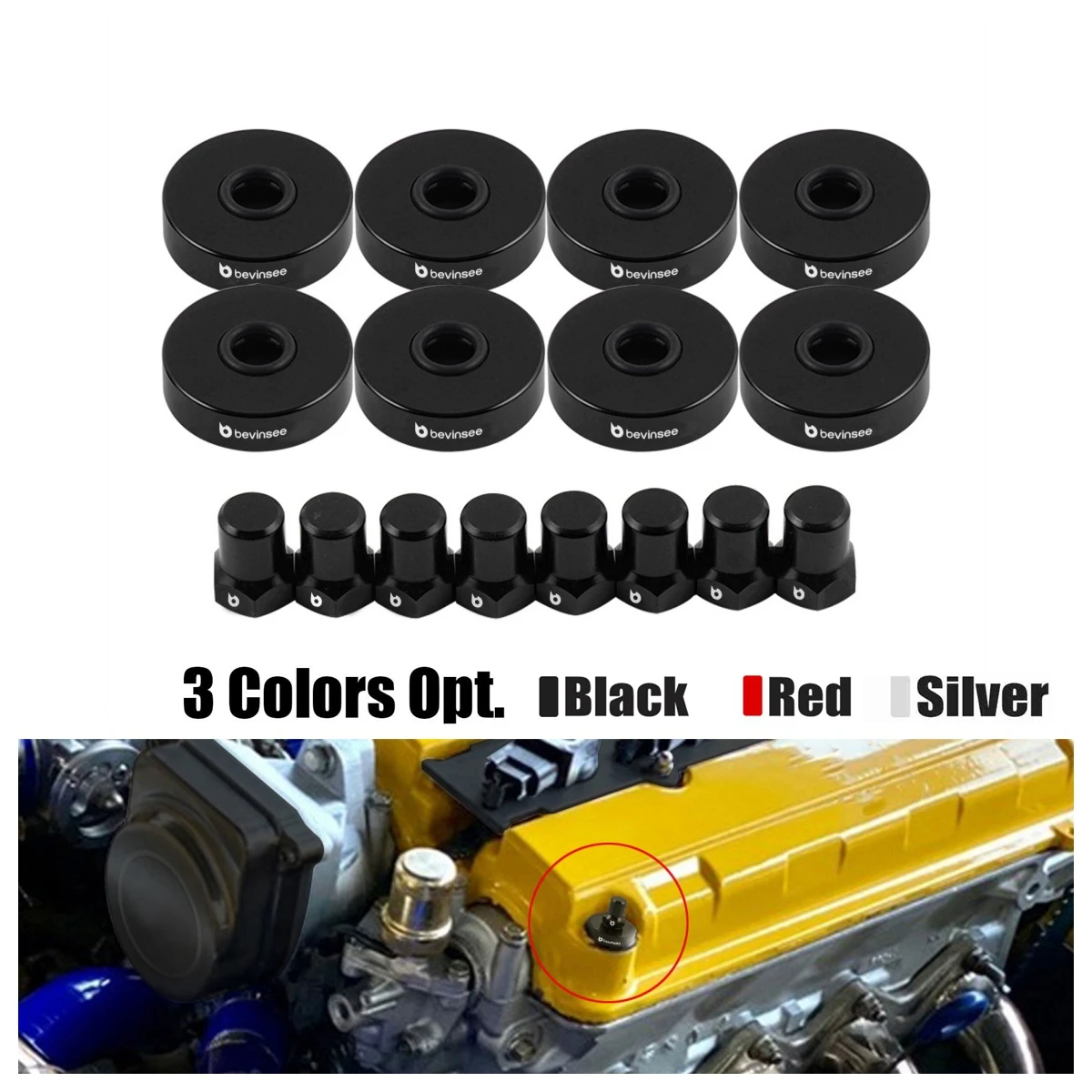BEVINSEE 8 piezas de tuercas de sellado de aluminio para tapa de válvulas para Honda B16 B18 Civic Si Del Sol Prelude Integra
