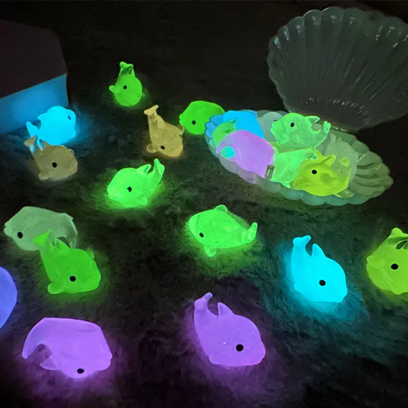 10PCS Mini Luminous Micro Landscape Dolphin Animal Table Decoration Miniature Ornament Figures Toys