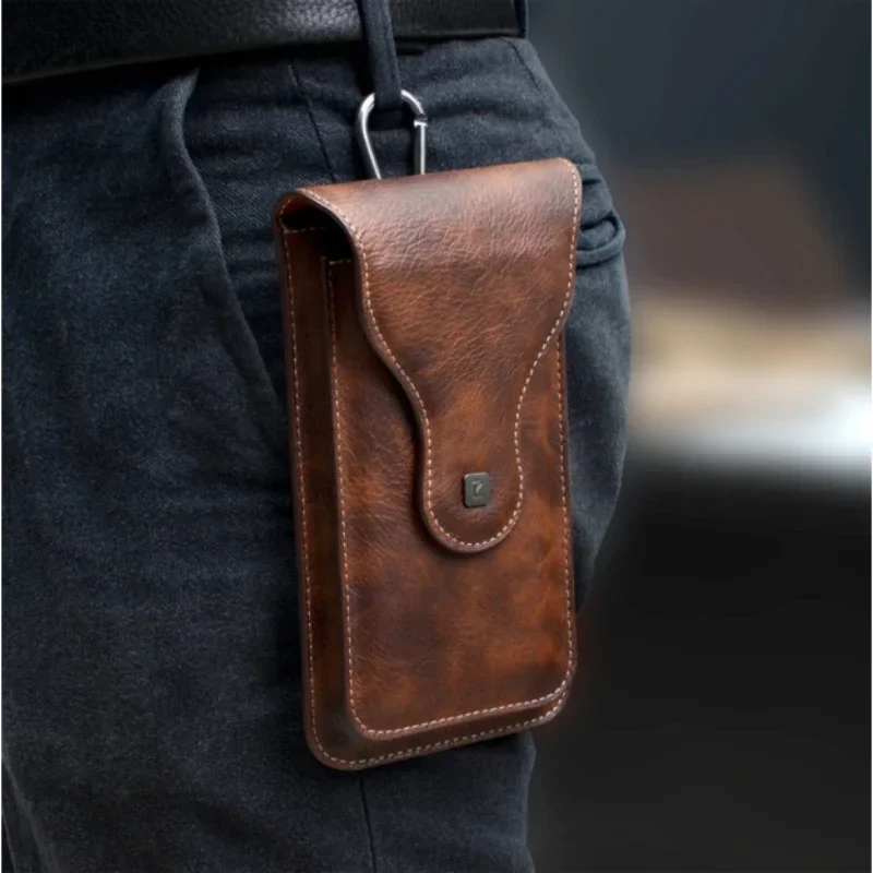 Funda de teléfono móvil Vintage para hombre, bolso de cintura de cuero PU con clip de gancho, funda de teléfono para viaje y senderismo, monedero