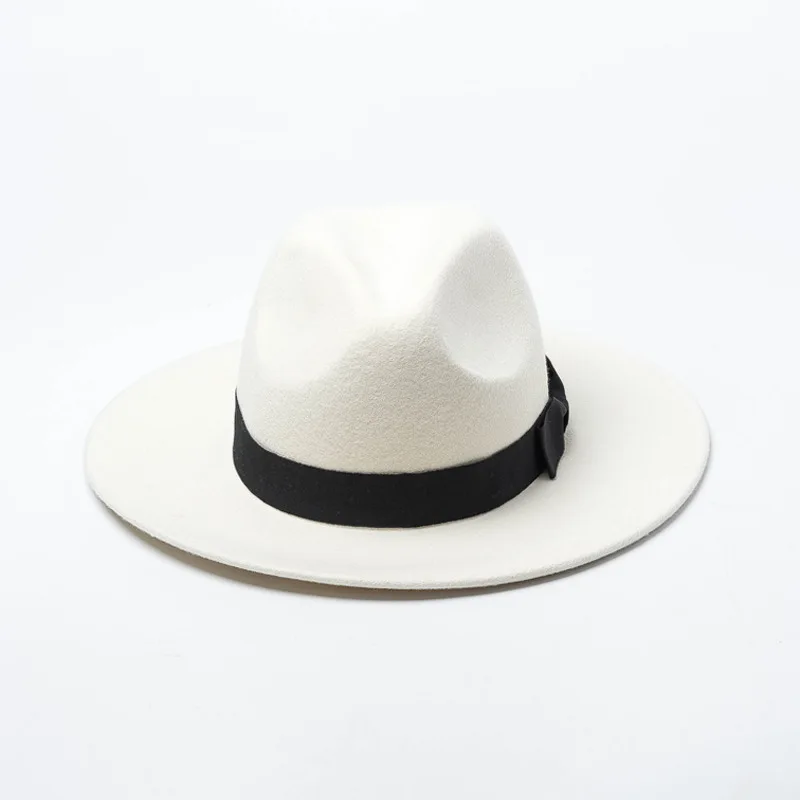 White Fedoras  Frim Flat Brim Wool Hats Winter Panama Hats for Men Women Bowknot Fedoras Wedding Party Church Performance Hat