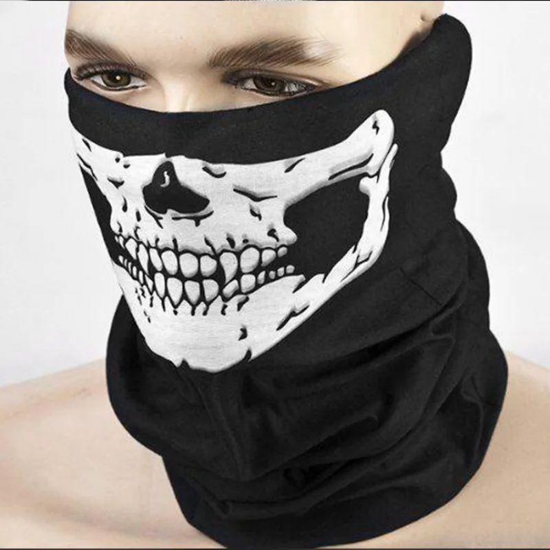 Musion Full Face Mask Black Ghosts Print Balaclava With Skull Printed For Cosplay Party Motorcycle Bike Cycling Hiking Outdoor