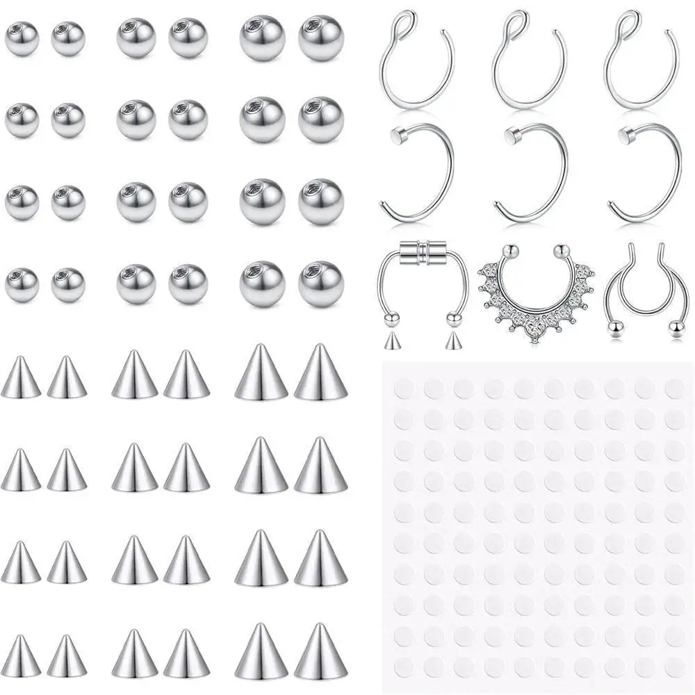 1-157Pcs Set Fake Eyebrow Ring Fake Lip Labret Studs Replacement Balls Spike Sticker Non-Piercing Body Jewelry Fake Piercing