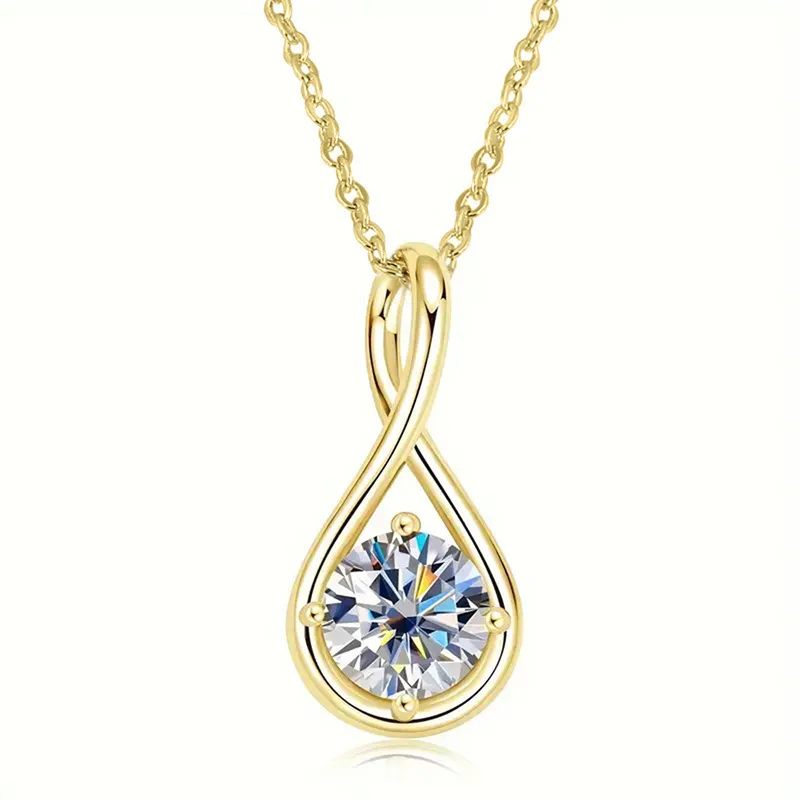 925 Sterling Silver Infinity Twist Teardrop Pendant Necklace Round Cut D VVS1 Multi Color Moissanite Fine Jewelry For Women