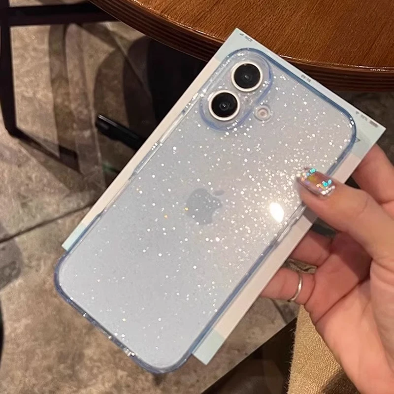 

Роскошный прозрачный блестящий чехол для iPhone 17, Air 11, 12, 13, 14, 15, 16 Pro Max Plus, прозрачный мягкий противоударный чехол-бампер