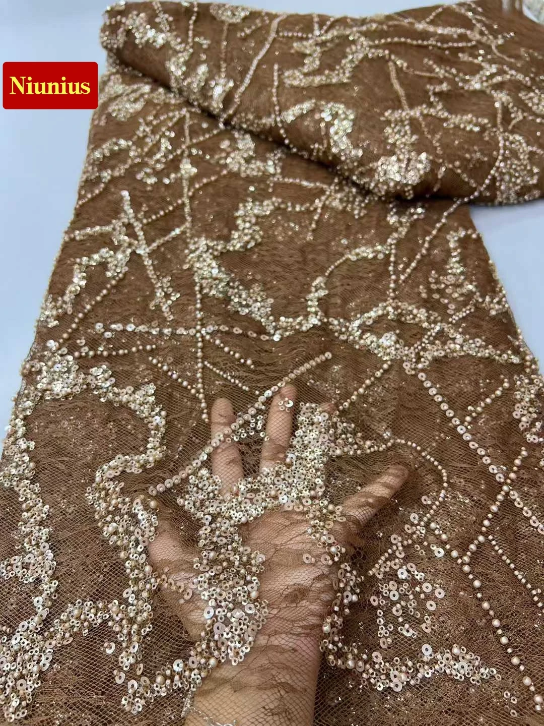 

2026Elegant Beaded Lace Fabric with Stones-Latest Best Quality Delicate Soft Mesh Lace for Party Evening Dresses NN5218_R