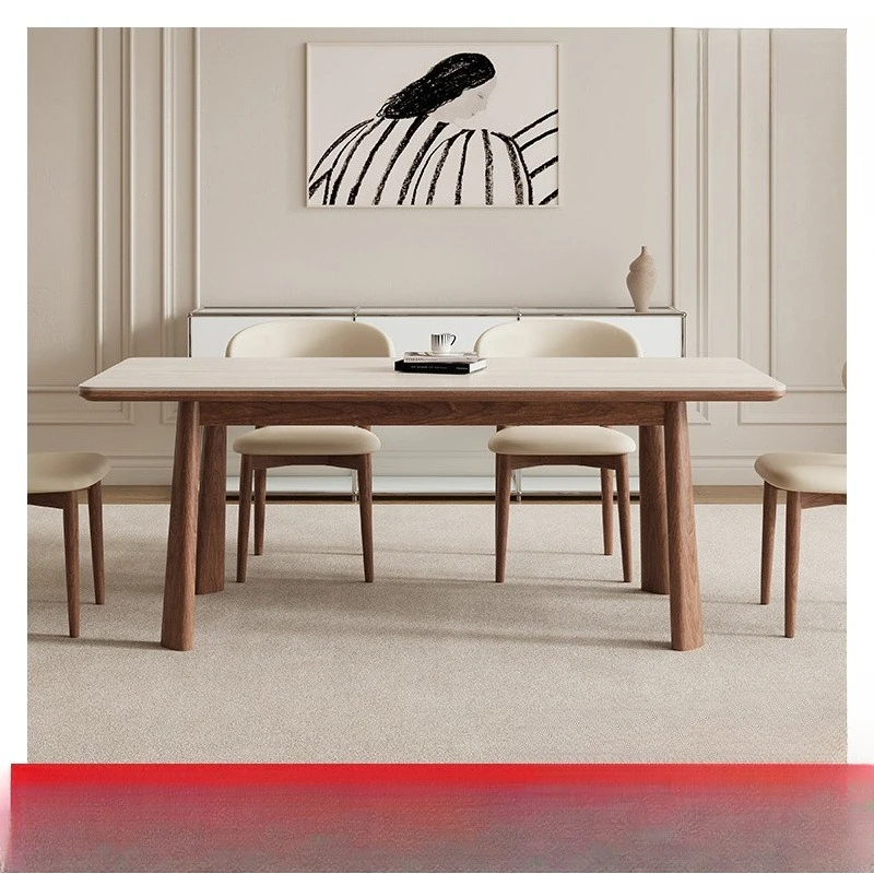 Solid wood rock slab dining table, household French antique style, high-end all solid wood full care