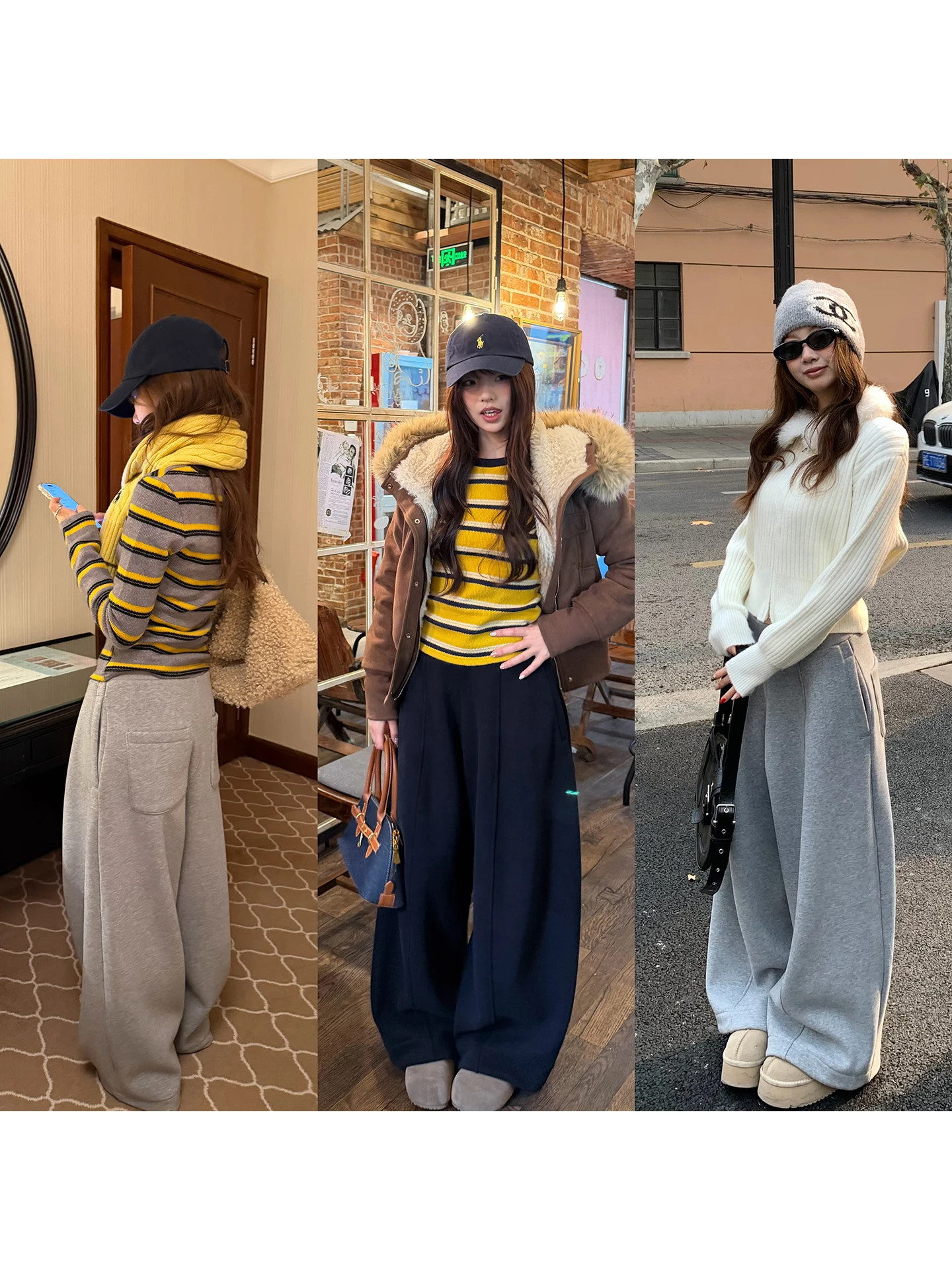 

Thiened Sweatpants Women's Loose Straight Leg Casual Trousers High Waist Elastic Waisand Korean Sle Winter New Arrival