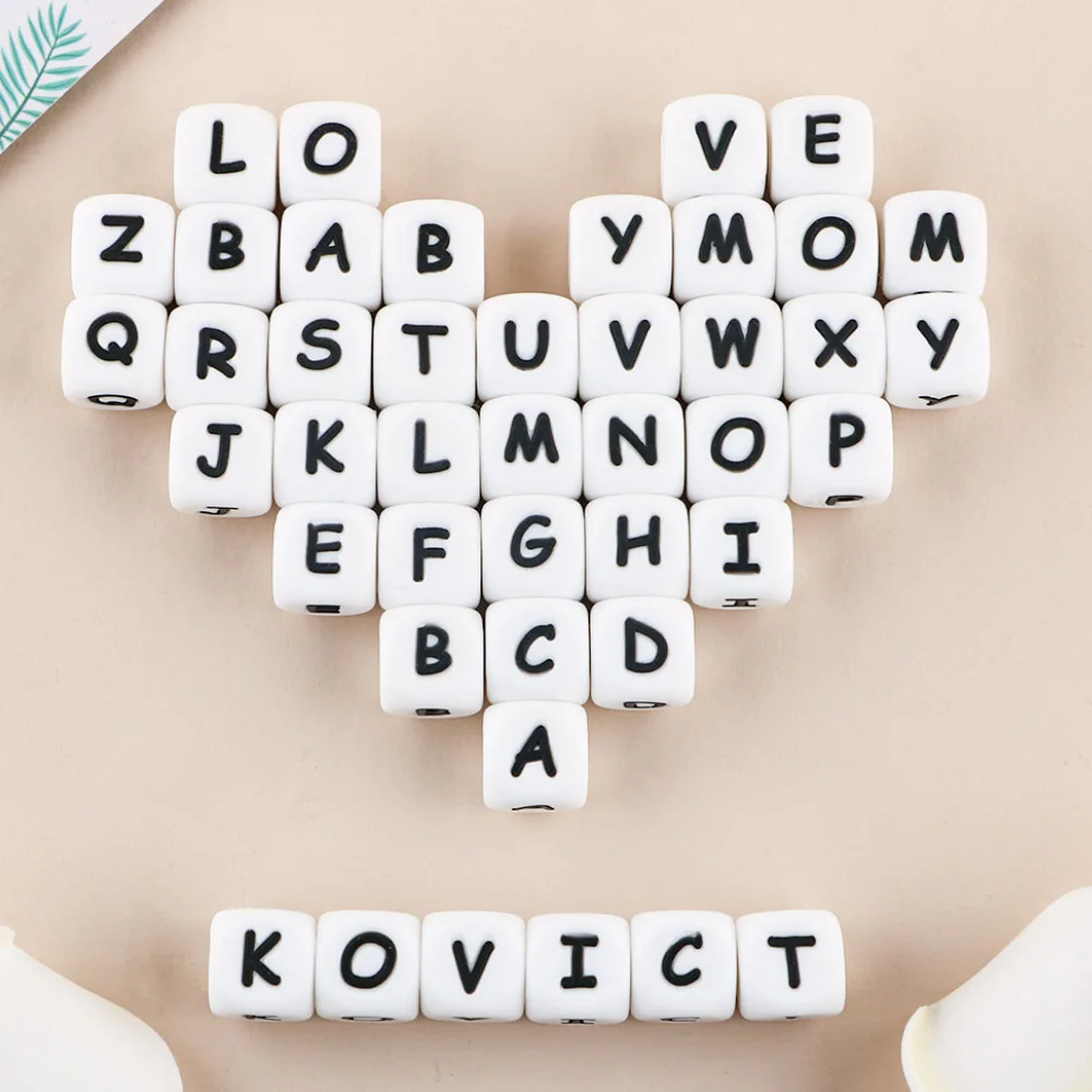 Sunrony 10pcs 12MM Silicone Letters Beads For Jewelry Making Pendant DIY For Necklace Jewelry Accessories