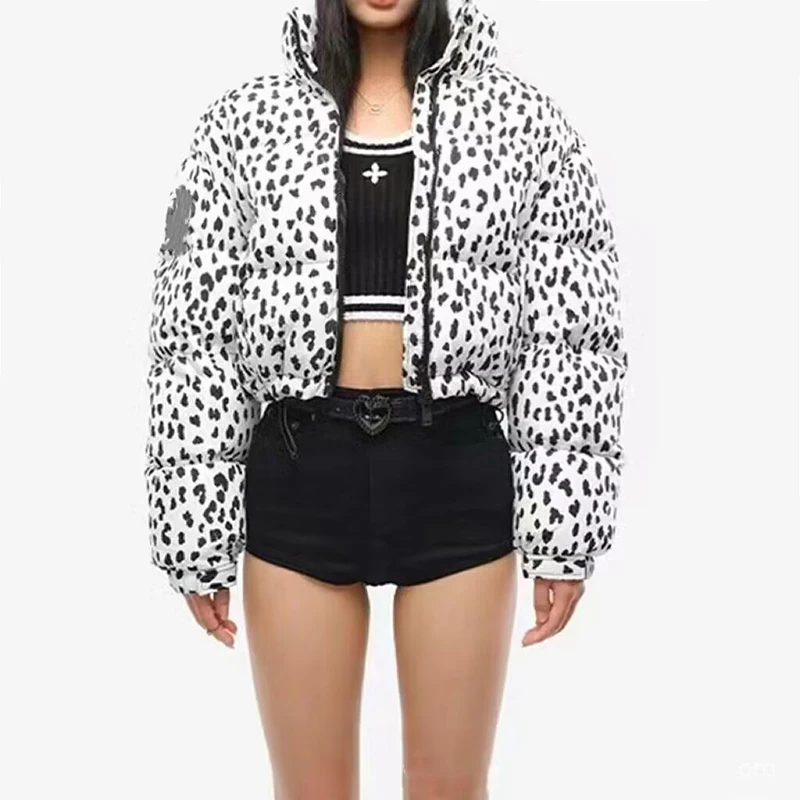 2024 Women\'s Winter Vintage Leopard Print Cotton Jackets Coat Fashion Sexy Parkas Female Outerwears Tops New in Coats Clothes