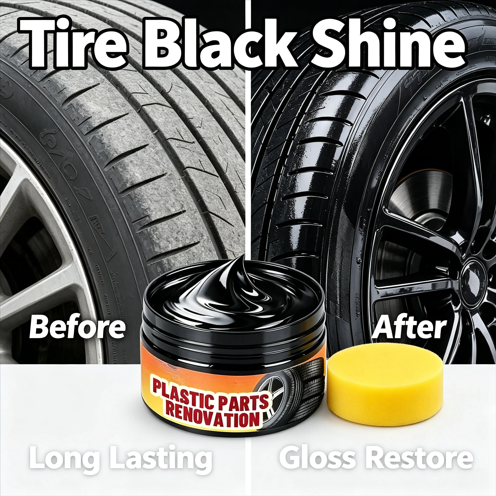 Car Black Interior Renovation Paste With Sponge Dashboard Plastic Scratch Repair Tire Shine Surface Polishing Care Product