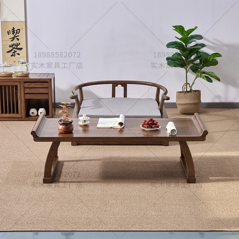 New Chinese tatami short table elm walnut tea table solid wood bay window few sitting desk furniture