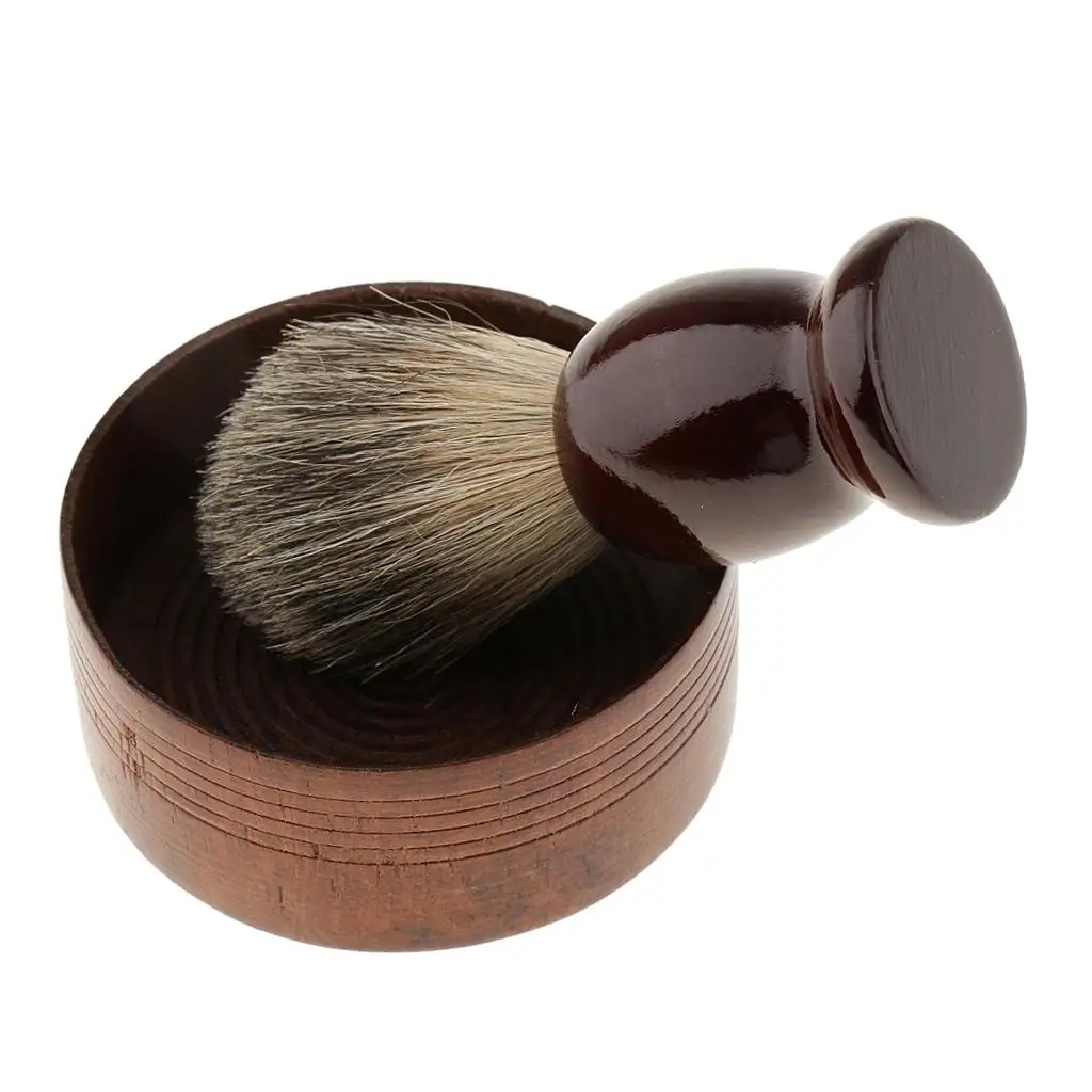 Set di pennelli da barba in legno da uomo + tazza da barba, ciotola da barbiere, barba, sapone, crema