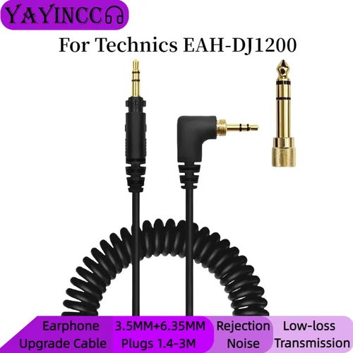 Cable de auriculares con resorte YAYINCC para Cable de repuesto de auriculares Technics EAH-DJ1200 con conectores de 3,5 mm y 6,35 mm