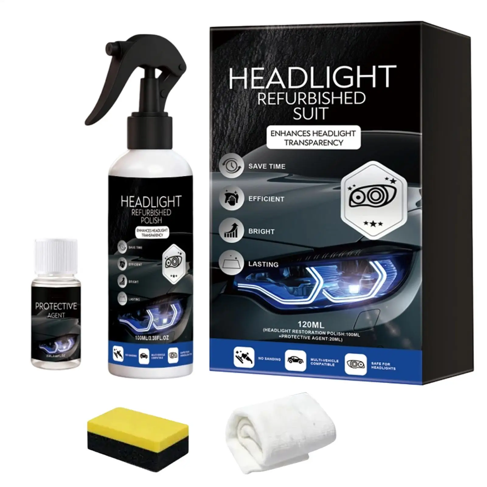 Car Headlight Restoration Polishing Kits Headlamp Scratch Remover Repair Cleaning Paste Remove Oxidation Headlight Polish Liqui
