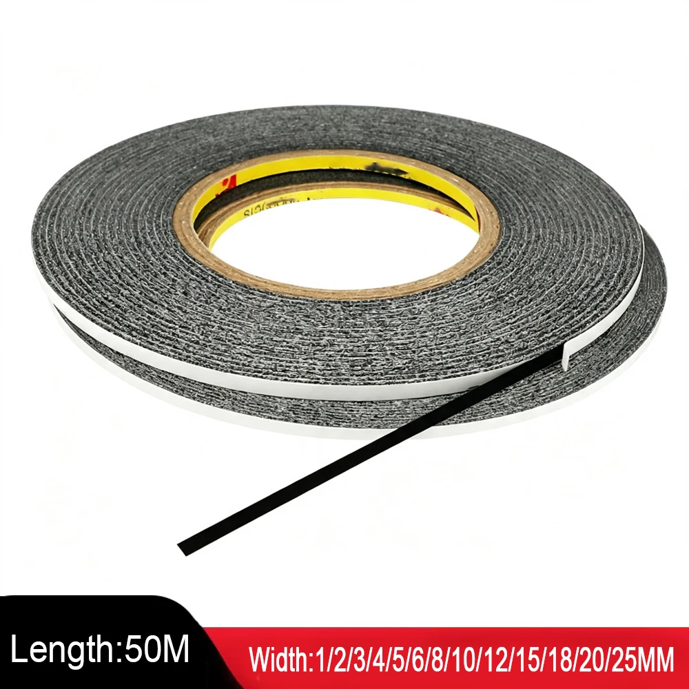 50M Width 1-25mm Mobile Phone Repair Double Side Tape Black Sticker Double Side Adhesive Tape Fix for Cellphone Touch Screen LCD