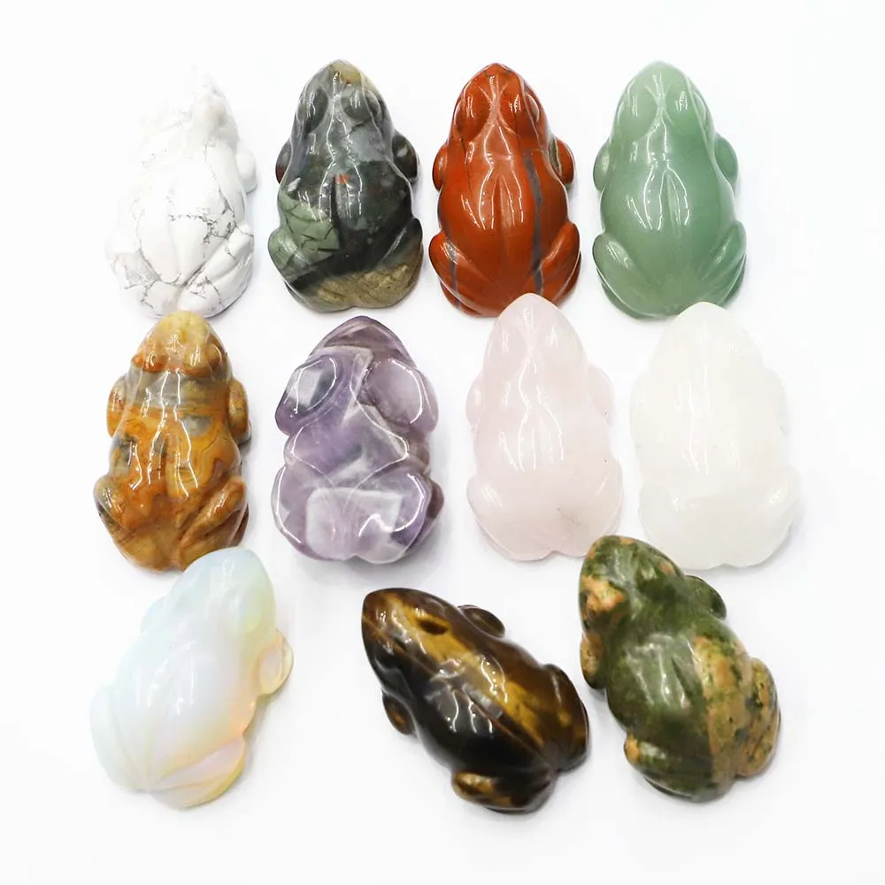 

Fashion Natural Crystal Healing Stones Frog Statue Carved Crafts Ornaments Jewelry Home Office Tabletop Trinket Decoration Gifts